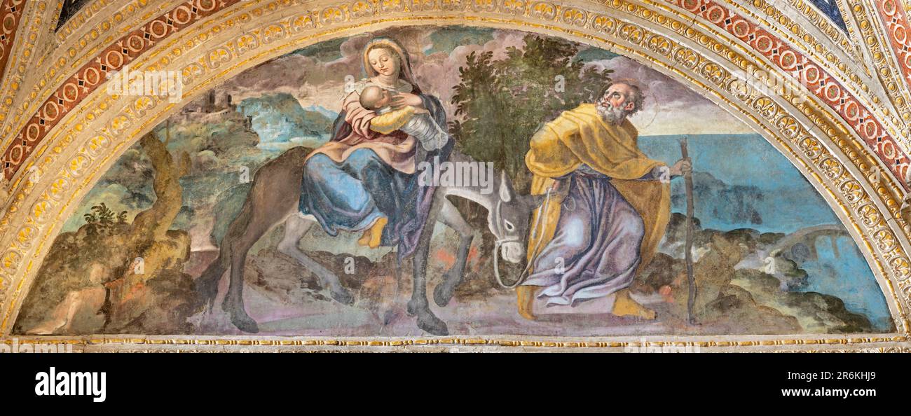 NAPLES, ITALY - APRIL 23, 2023: The fresco of Flight to Egypt in the church Chiesa di San Giovanni a Carbonara by unknown mannerist painter Stock Photo