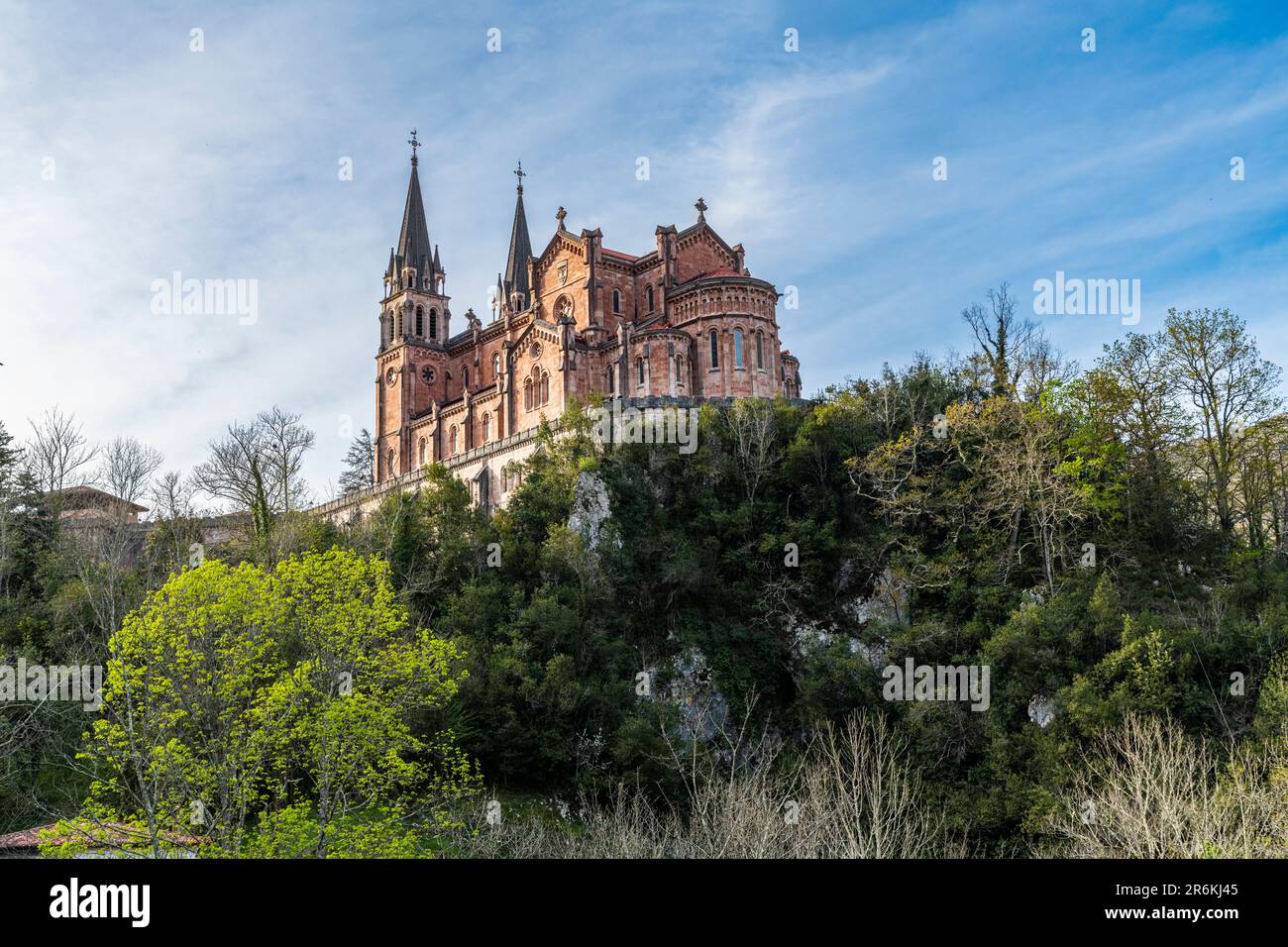 BasA�lica de Santa MarA�a la Real de Covadonga, Picos de Europa National Park, Asturias, Spain, Europe Stock Photo