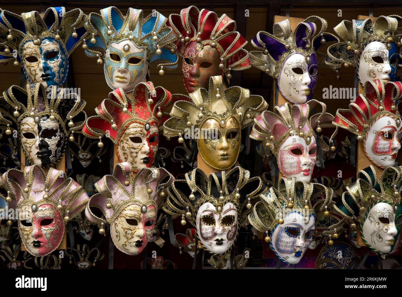 Carnival masks at stall, Florence, Tuscany, Italy Stock Photo