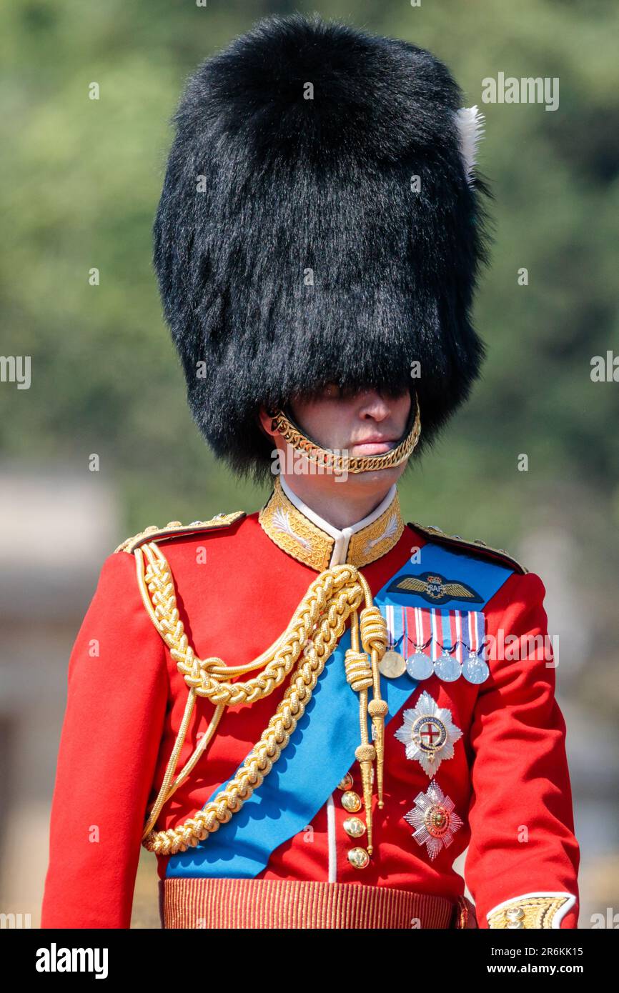 The Mall, London, UK. 10th June 2023. 'The Colonel's Review'. Trooping the Colour Reviewed by The Colonel of the Regiment, Colonel of the Welsh Guards, Prince William Prince of Wales,  The Colonel's Review is the second rehearsal for the Trooping the Colour parade which will take place on the 17th June 2023. Photo by Amanda Rose/Alamy Live News Stock Photo