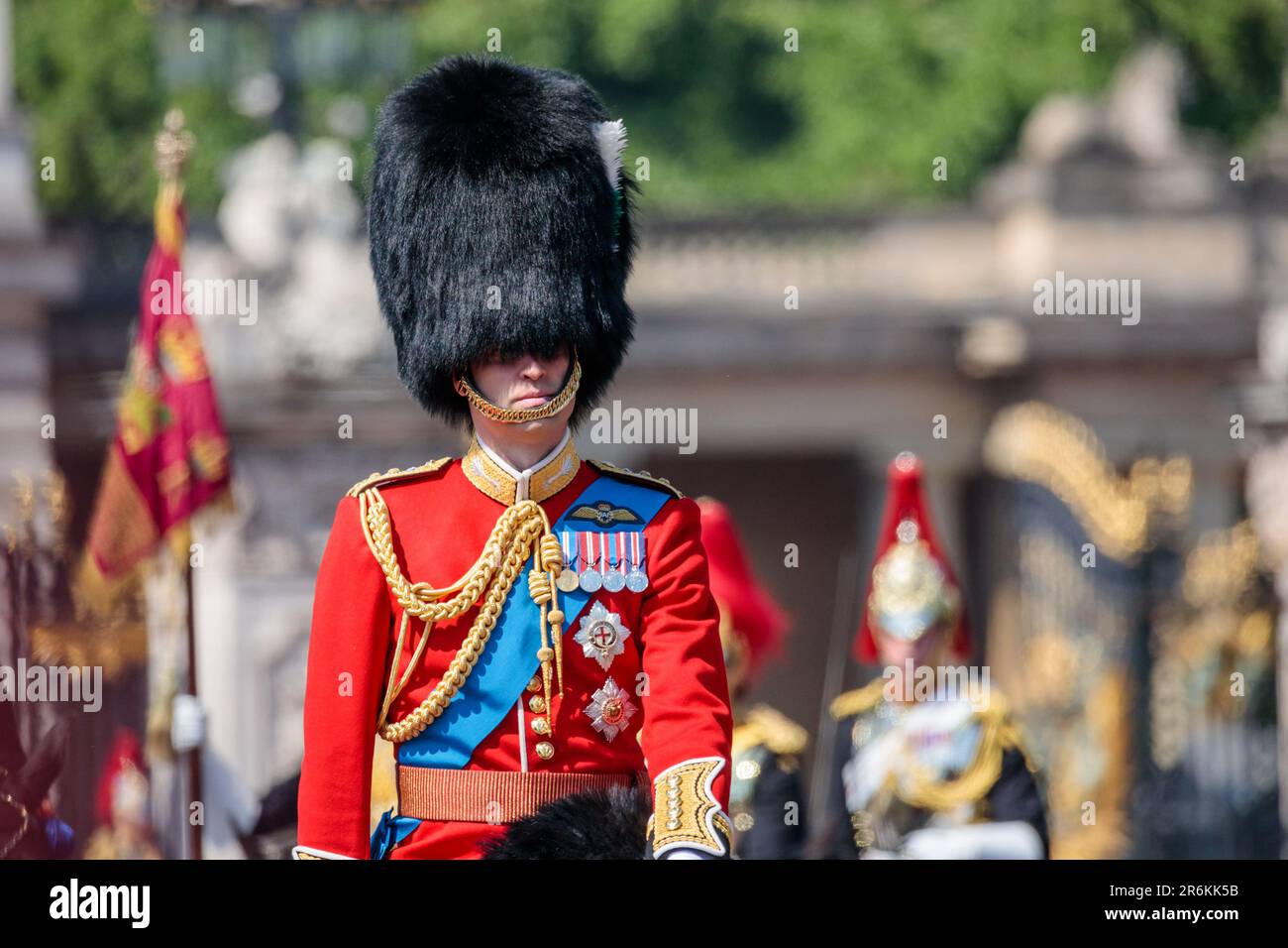 The Mall, London, UK. 10th June 2023. 'The Colonel's Review'. Trooping the Colour Reviewed by The Colonel of the Regiment, Colonel of the Welsh Guards, Prince William Prince of Wales,  The Colonel's Review is the second rehearsal for the Trooping the Colour parade which will take place on the 17th June 2023. Photo by Amanda Rose/Alamy Live News Stock Photo