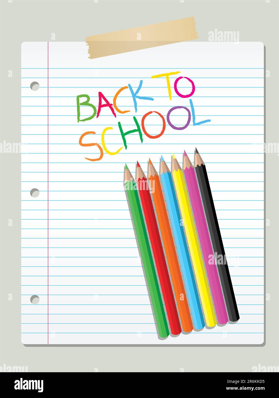 Coloured pencils on lined paper Stock Vector