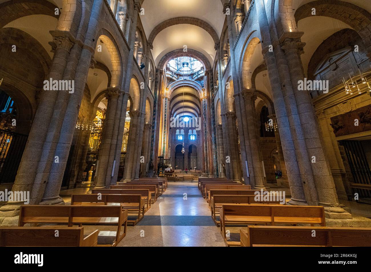 Interior of the Cathedral, Santiago de Compostela, UNESCO World Heritage Site, Galicia, Spain, Europe Stock Photo