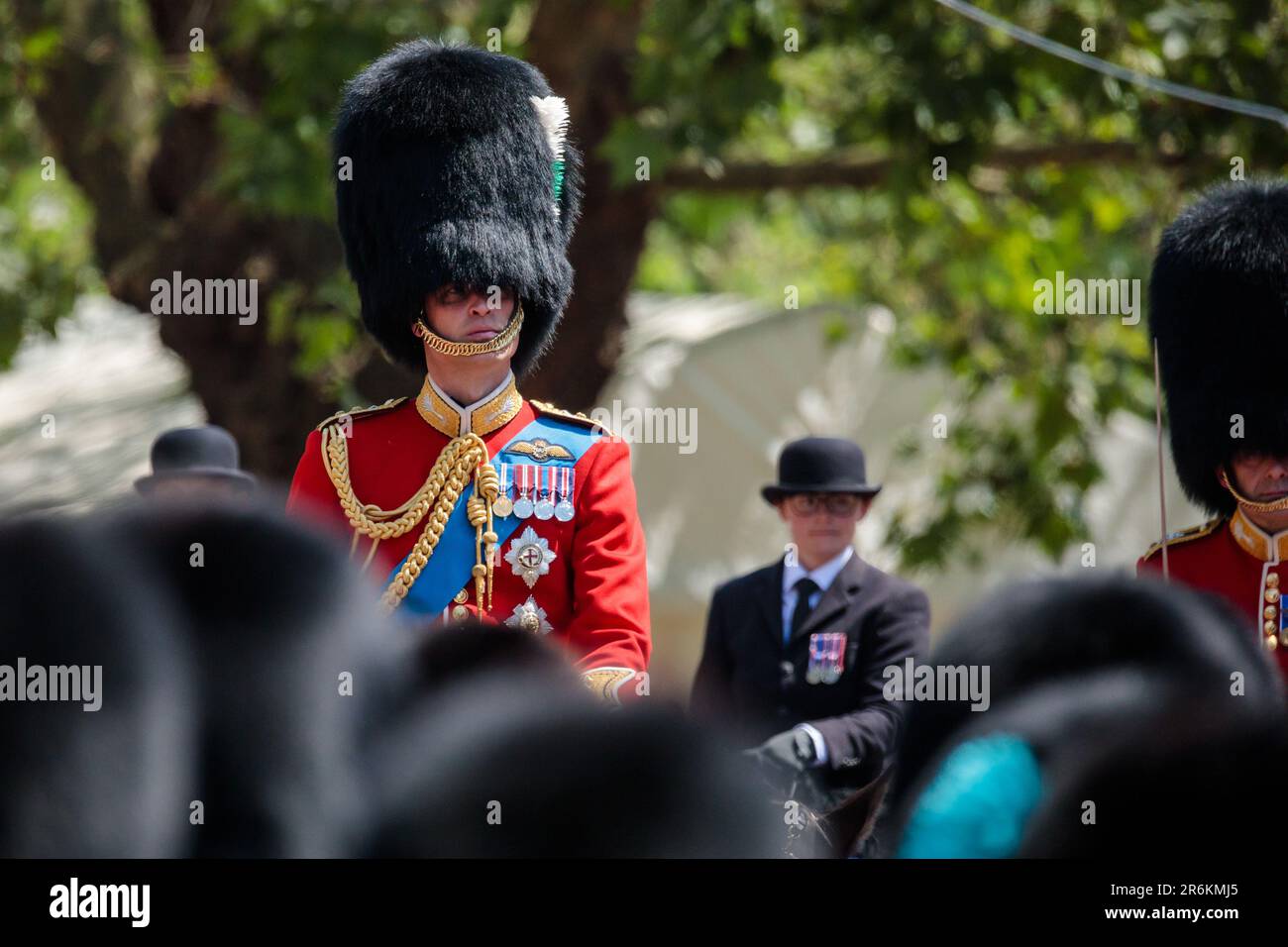 The Mall, London, UK. 10th June 2023. 'The Colonel's Review'. Trooping the Colour Reviewed by The Colonel of the Regiment, Colonel of the Welsh Guards, Prince William Prince of Wales,  The Colonel's Review is the second rehearsal for the Trooping the Colour parade which will take place on the 17th June 2023. Photo by Amanda Rose/Alamy Live News Stock Photo