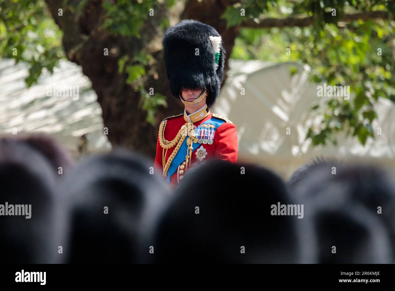 The Mall, London, UK. 10th June 2023. 'The Colonel's Review'. Trooping the Colour Reviewed by The Colonel of the Regiment, Colonel of the Welsh Guards, Prince William Prince of Wales,  The Colonel's Review is the second rehearsal for the Trooping the Colour parade which will take place on the 17th June 2023. Photo by Amanda Rose/Alamy Live News Stock Photo