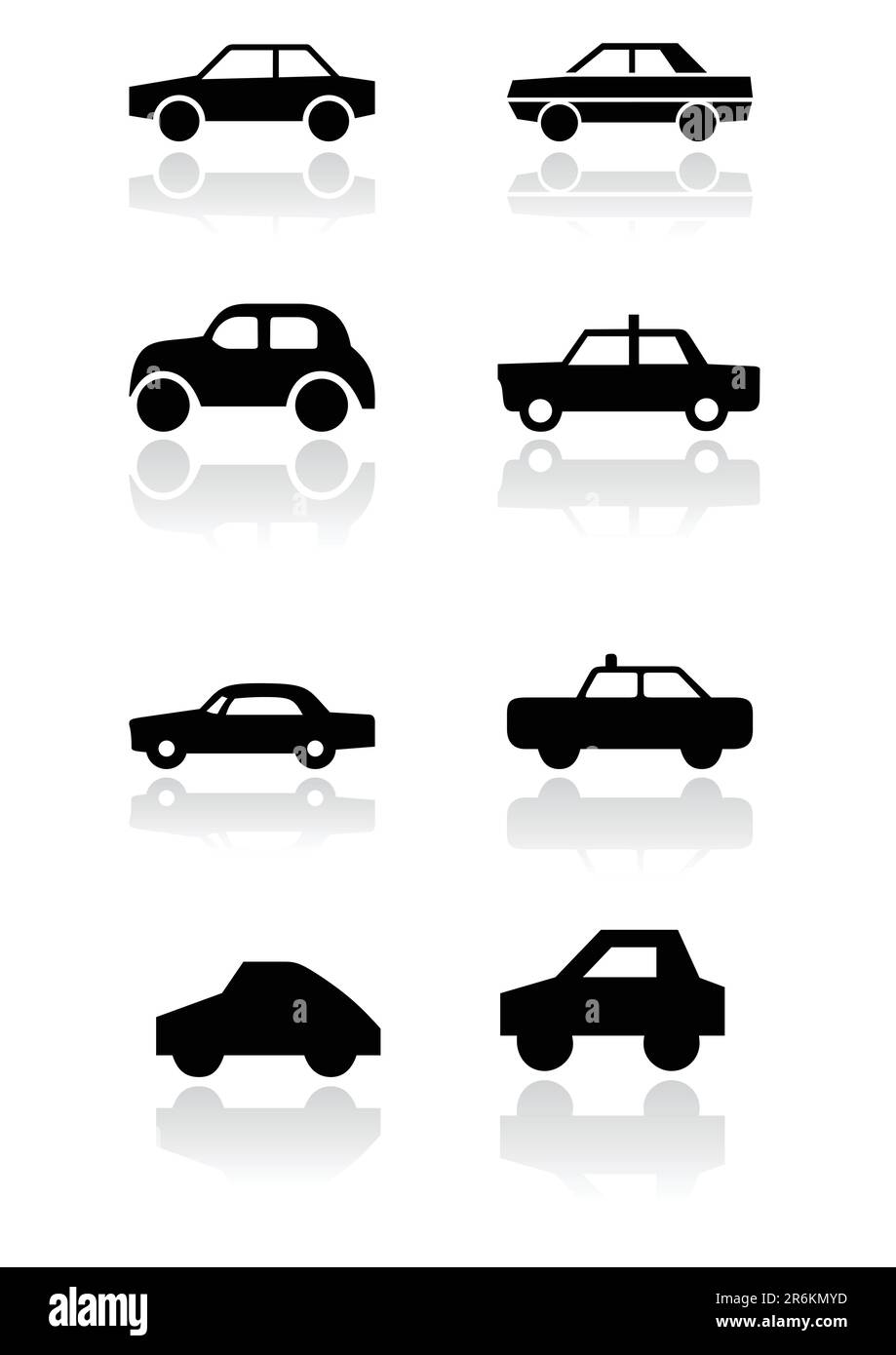 Vector set of different car symbols. All vector objects are isolated