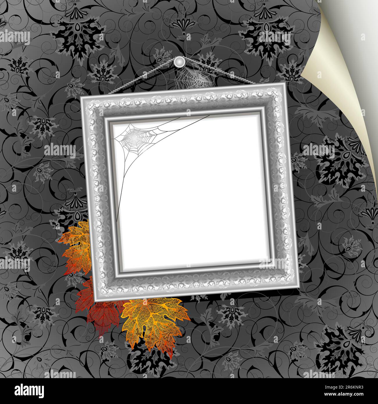 Silver frame on the wall with gray wallpaper Stock Vector Image & Art