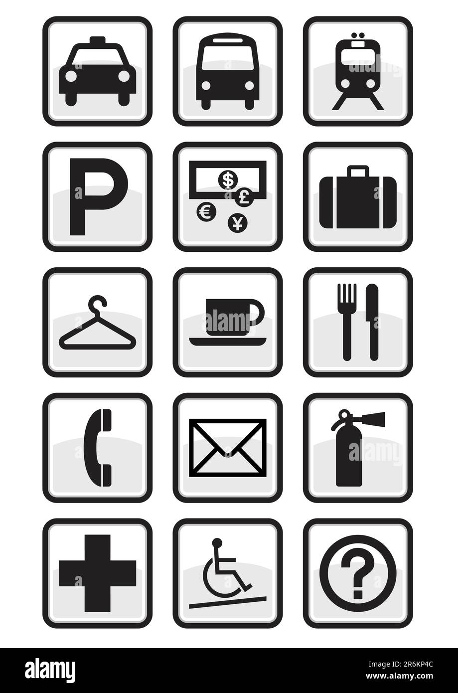 Vector set of international service or direction signs. All vector objects and details are isolated and grouped. Color, background color and glare ... Stock Vector