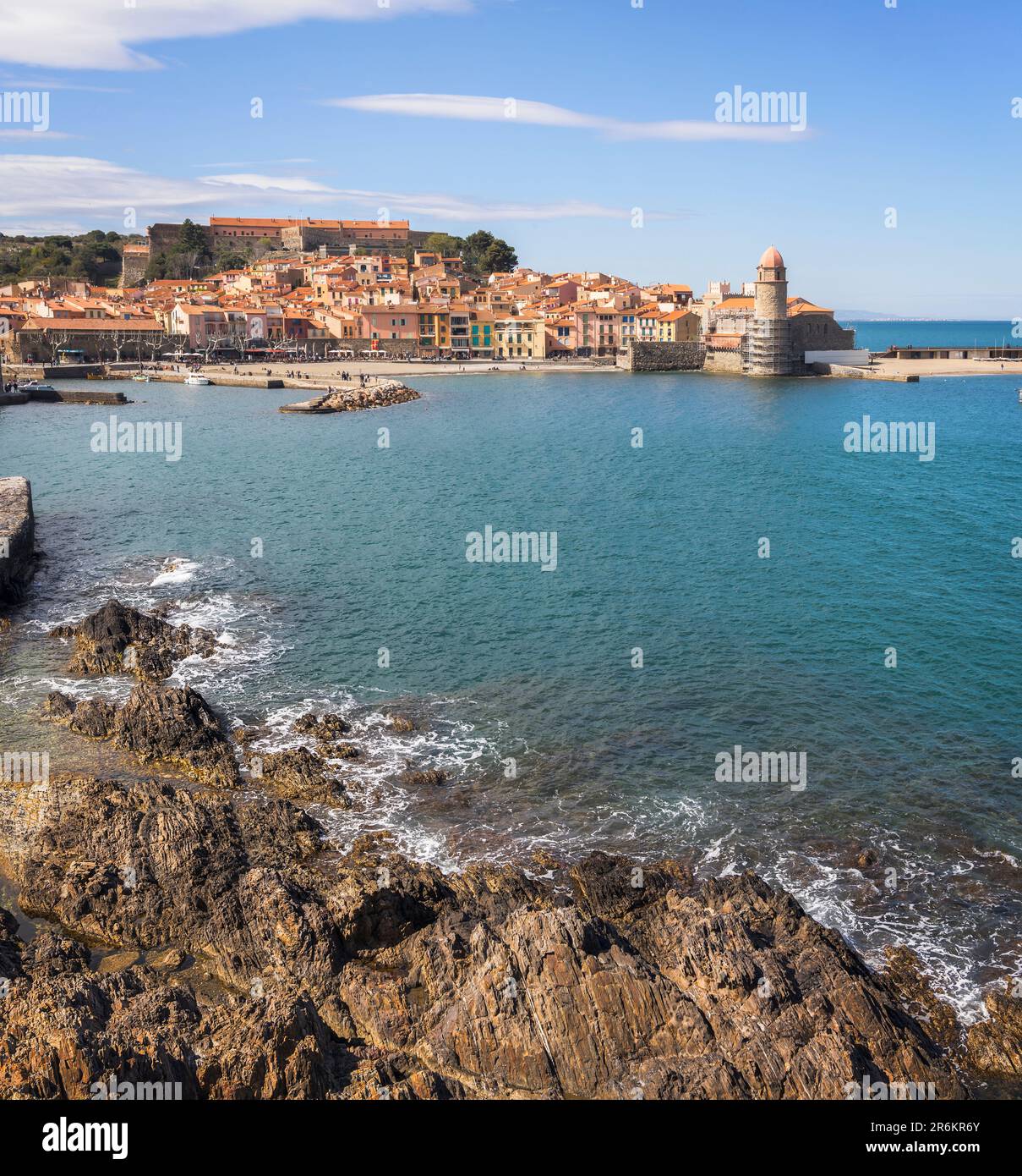 A picturesque view of the coastal city of Collioure, France Stock Photo