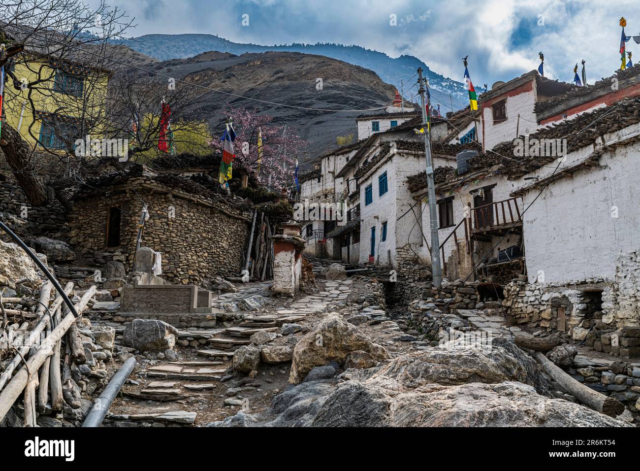 Remote Tetang village, Kingdom of Mustang, Himalayas, Nepal, Asia Stock Photo