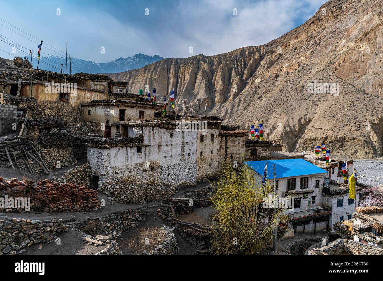 Remote Tetang village, Kingdom of Mustang, Himalayas, Nepal, Asia Stock Photo