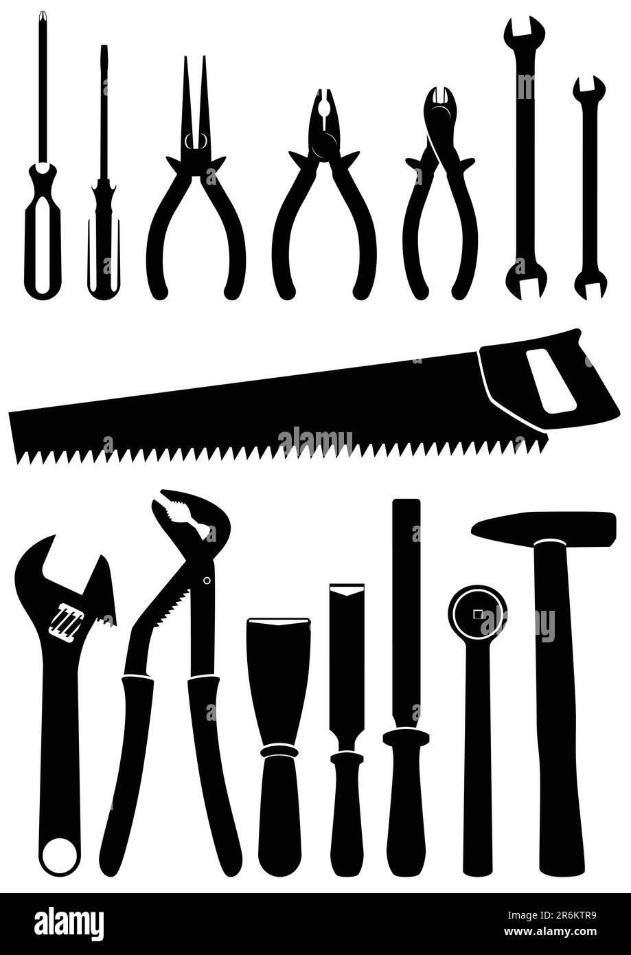 Vector illustration set of different tools. All vector objects and details are isolated and grouped. Each tool has a transparent background. Colors... Stock Vector