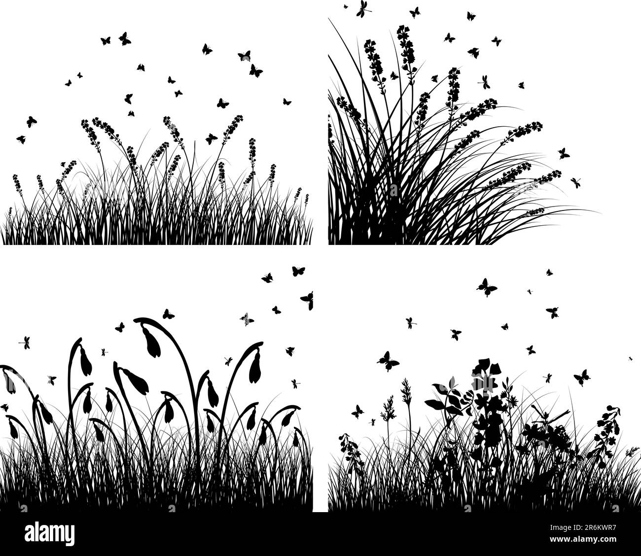 Set of four vector grass silhouettes backgrounds Stock Vector
