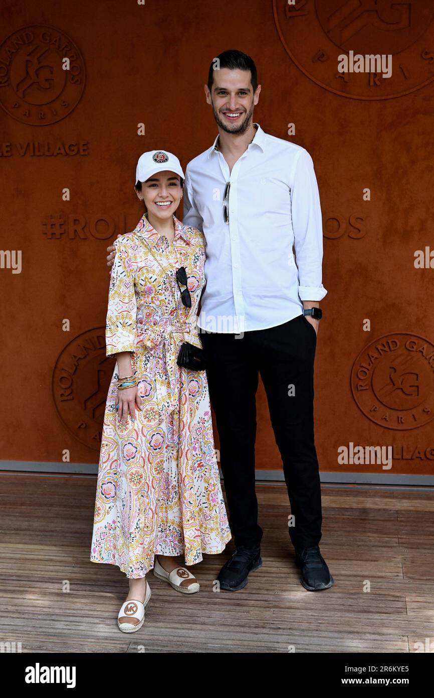 Adrian Marcelo Karina Puente and Adrián Marcelo attends the 2023 French Open at Roland