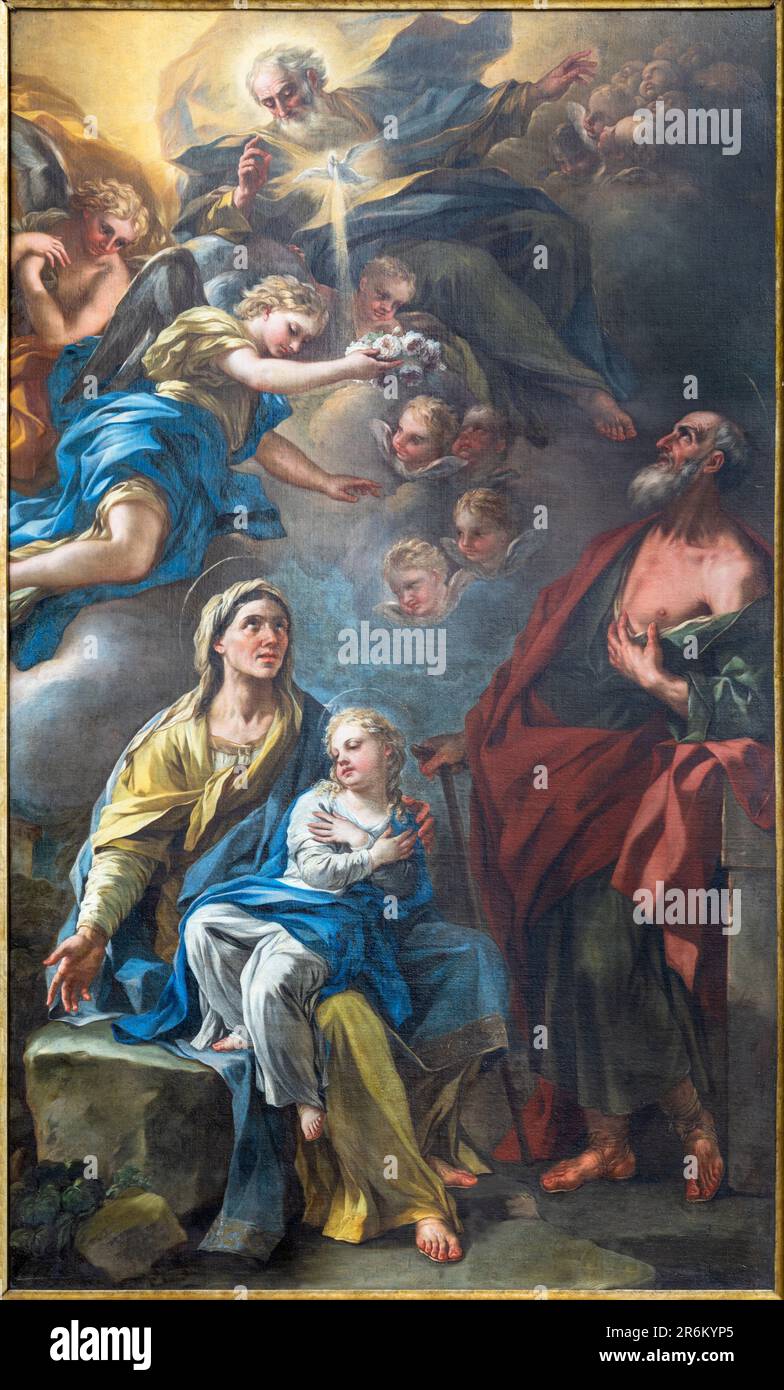 Naples - The painting of St. Ann with the Virgin Mary, Joachim and St. John the Baptist in the church Chiesa di San Giuseppe a Chiaia Stock Photo