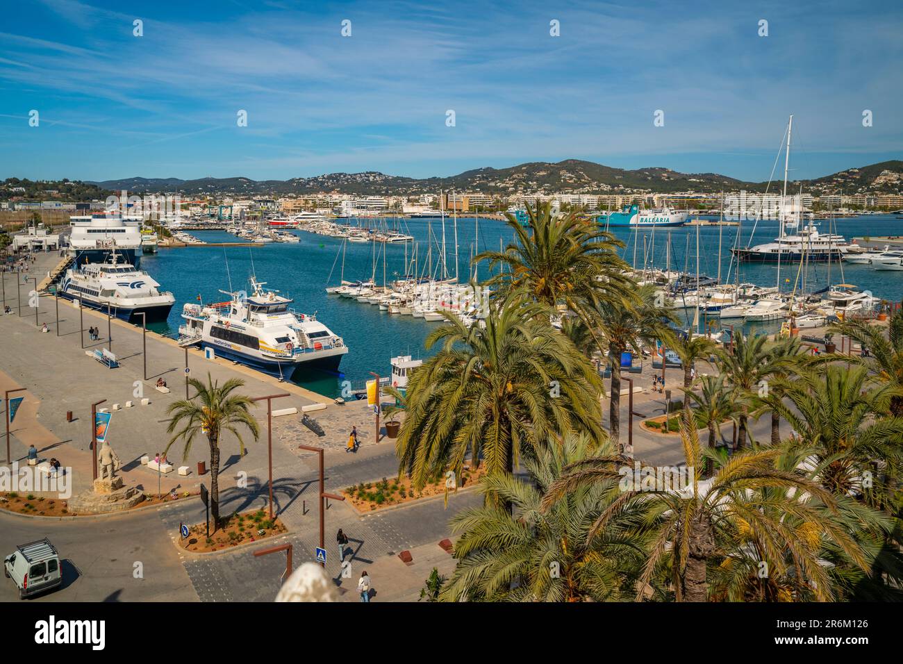 Elevated view of harbour, UNESCO World Heritage Site, Ibiza Town, Eivissa, Balearic Islands, Spain, Mediterranean, Europe Stock Photo