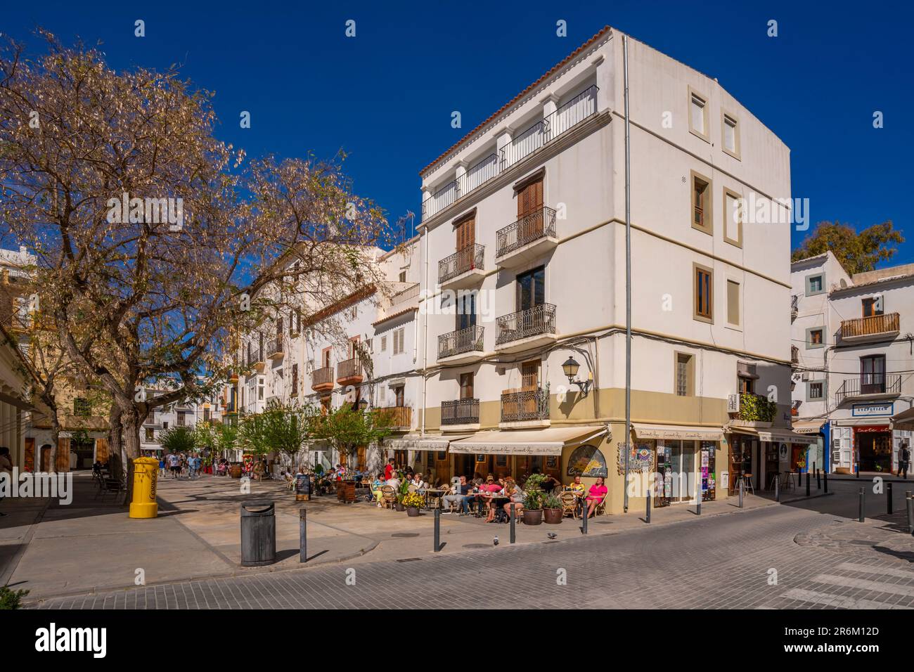 View of restaurants and cafes in Dalt Vila, UNESCO World Heritage Site, Ibiza Town, Eivissa, Balearic Islands, Spain, Mediterranean, Europe Stock Photo