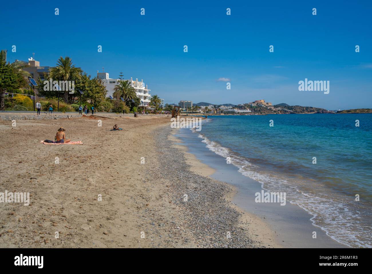 Playa Den Bossa Beach, Ibiza Town, Eivissa, Balearic Islands, Spain, Mediterranean, Europe Stock Photo