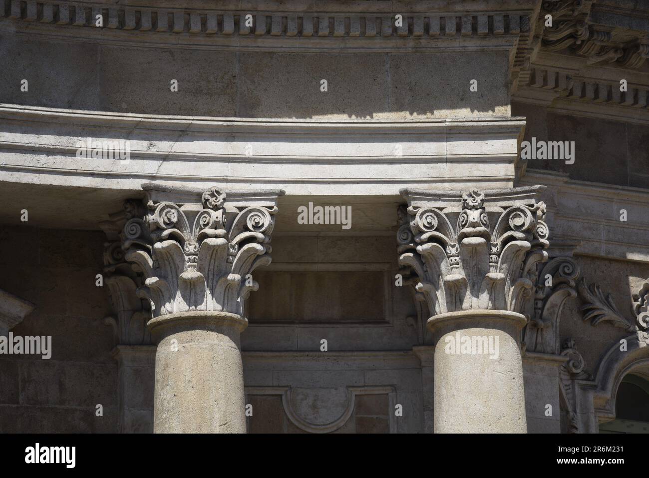 Corinthian order columns capital on the exterior of the Baroque style Cattedrale di Sant'Agata in Catania Sicily, Italy. Stock Photo