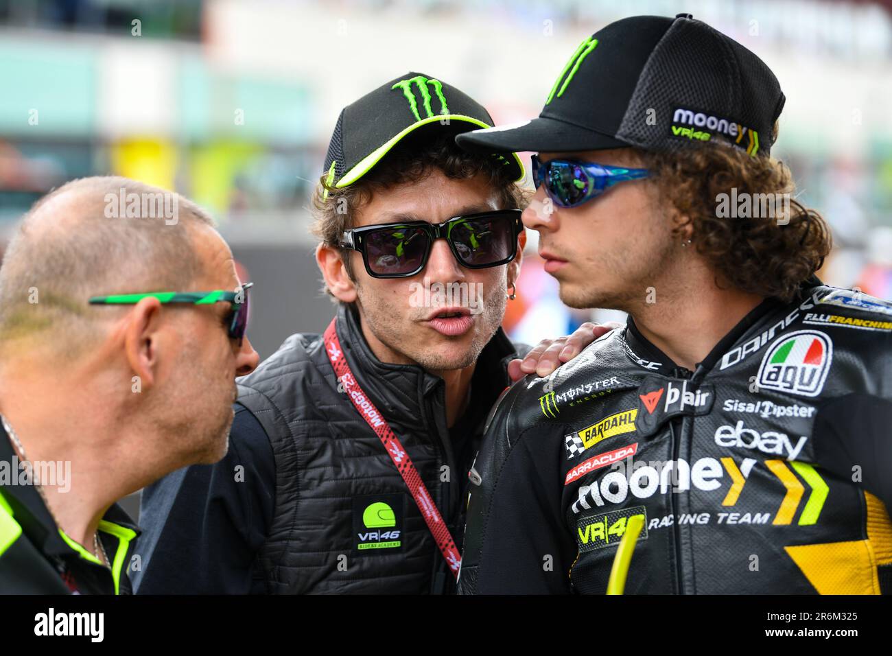 Mugello, Italy. 10th June, 2023. Valentino Rossi and Marco Bezzecchi IT  Mooney VR46 Racing Team Ducati in the starting grid during Tissot Sprint  MotoGP Grand Prix of Italy, MotoGP World Championship in