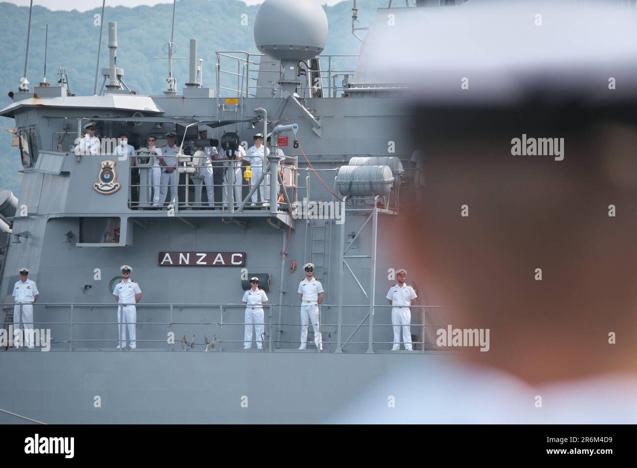 Kure, Japan. 10th June, 2023. Royal Australian Navy HMAS Anzac (FFH 150) arrives at Japan Maritime Self-Defense Force Fleet Activities Kure in Hiroshima-Prefecture, Japan on Friday, June 10, 2023. Photo by Keizo Mori/UPI Credit: UPI/Alamy Live News Stock Photo