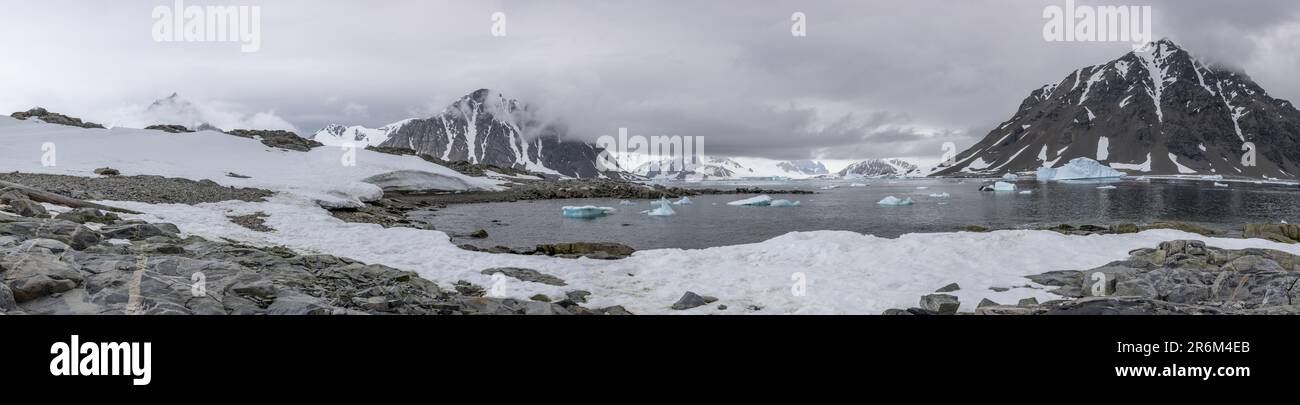 Panoramic View of Marguerite Bay near Stonington Island, Antarctica Stock Photo