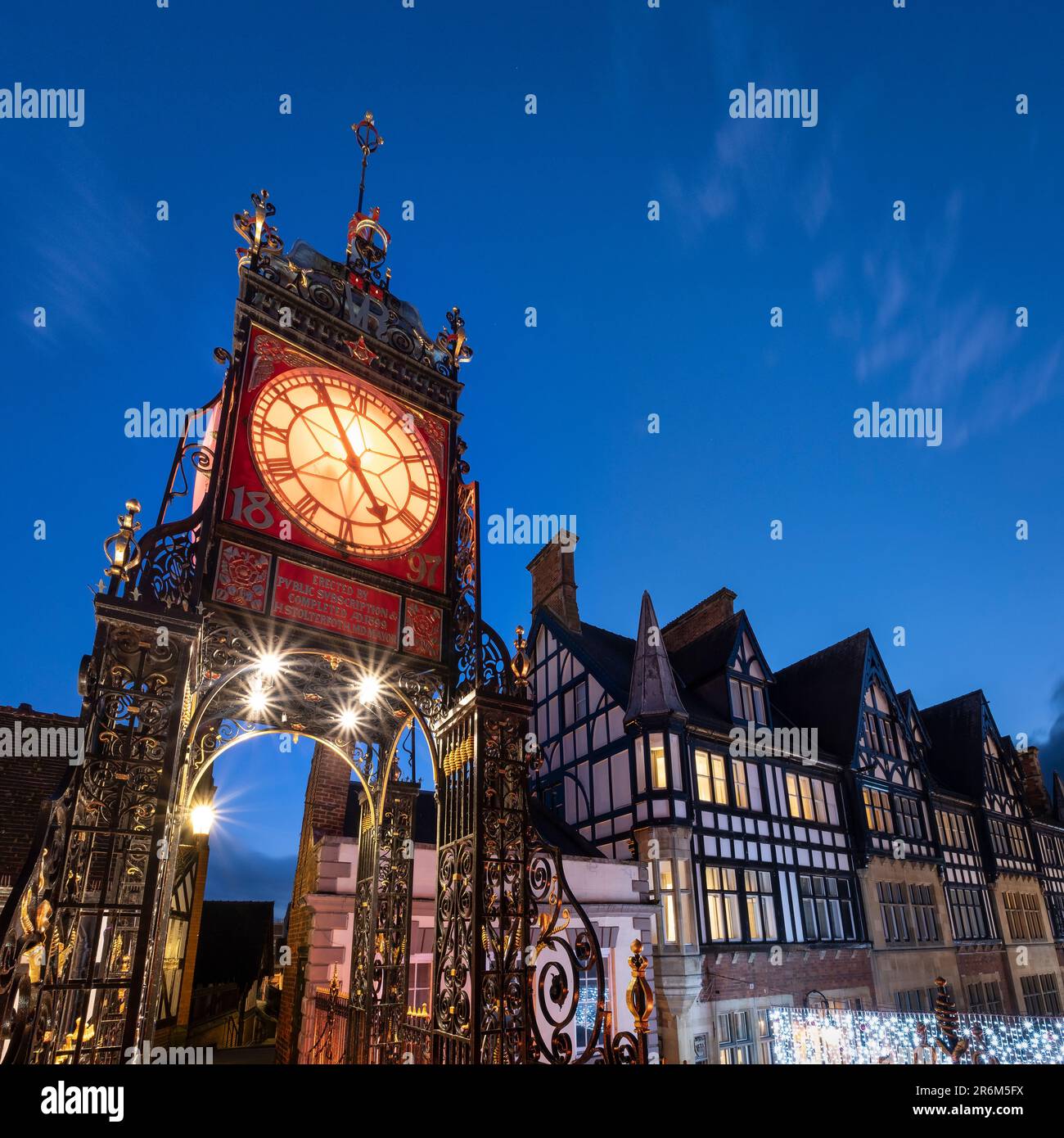 The Victorian Eastgate Clock on the city walls at night, Eastgate