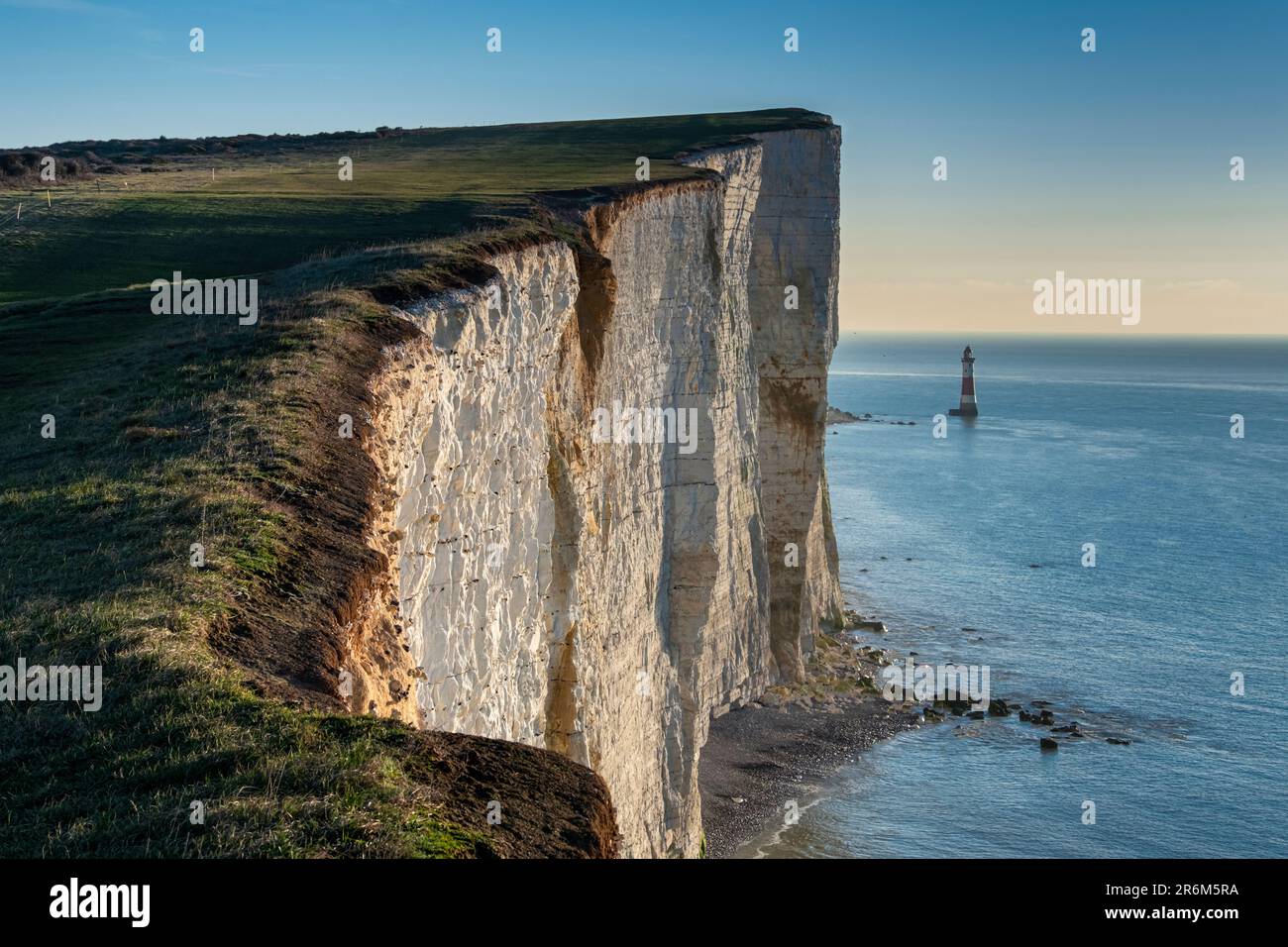 Beachy Head Lighthouse and the white chalk cliffs of Beachy Head, South Downs National Park, East Sussex, England, United Kingdom, Europe Stock Photo
