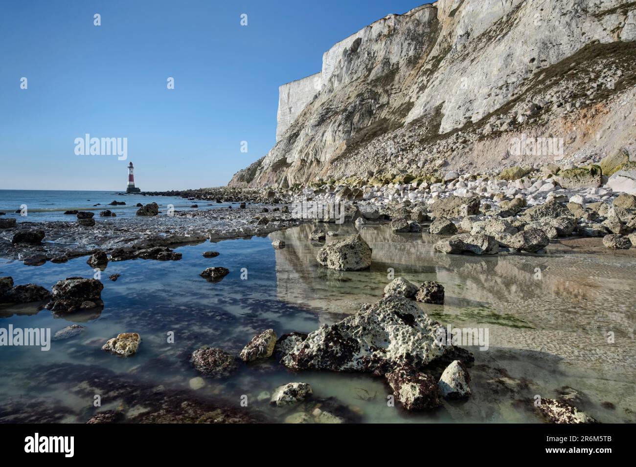 Beachy Head Lighthouse and Beachy Head White Chalk Cliffs viewed from
