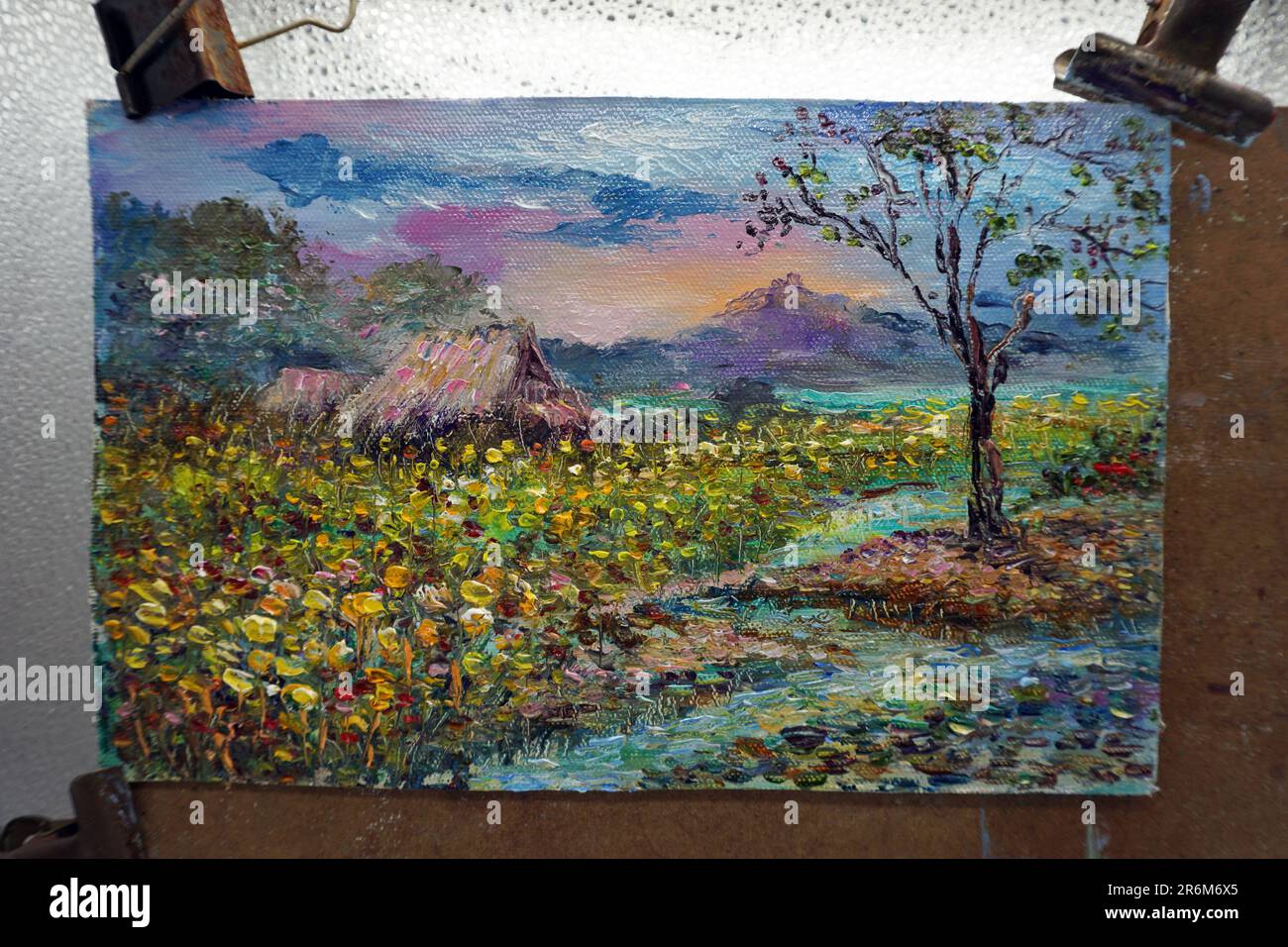 Art painting Oil color Thailand Countryside , Abundance , organic farming Stock Photo