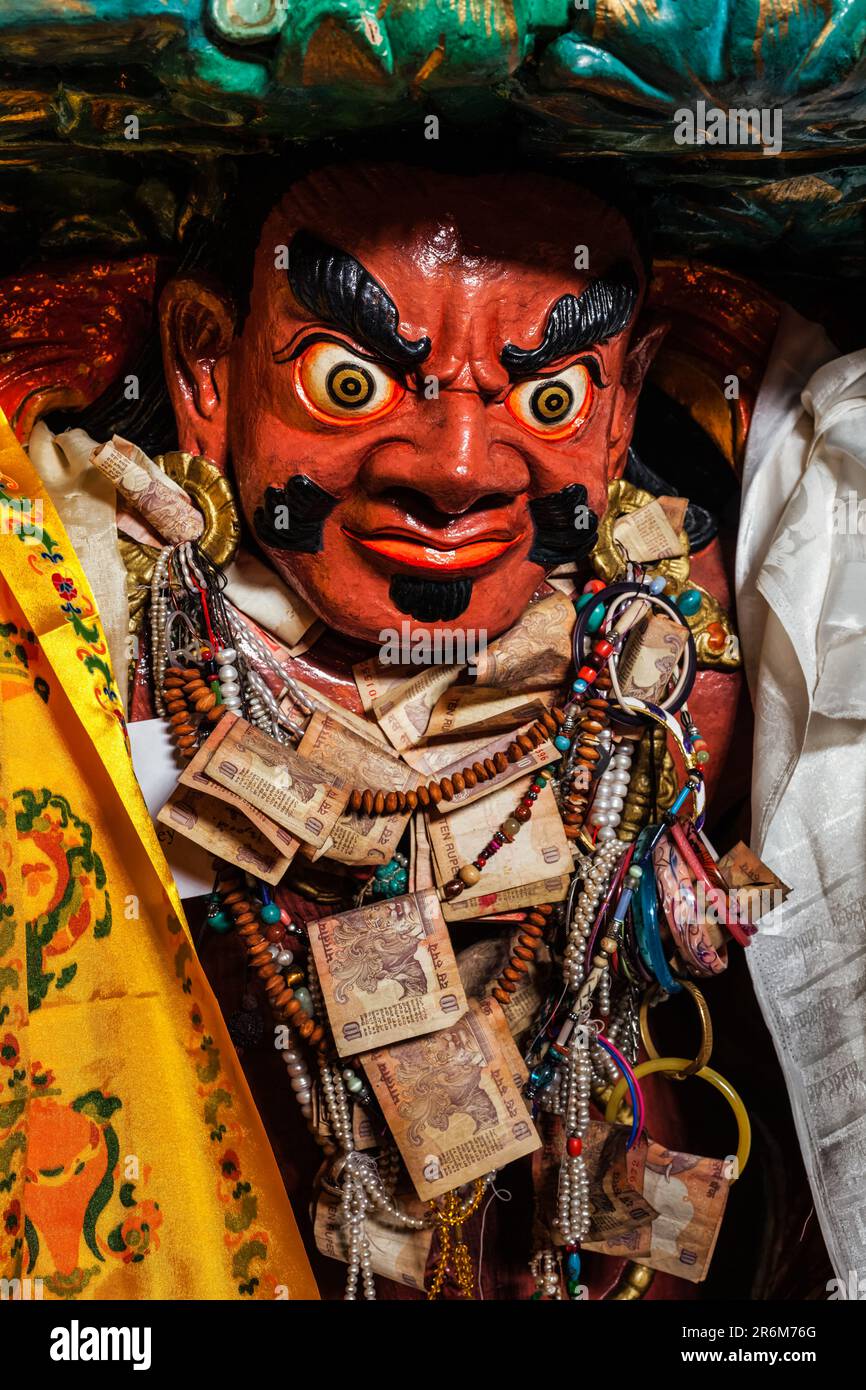 Statue of wrathful protective Buddhist deity in Hemis gompa. Ladakh, India Stock Photo