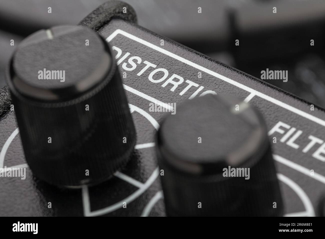 guitar effects distortion pedal macro closeup Stock Photo