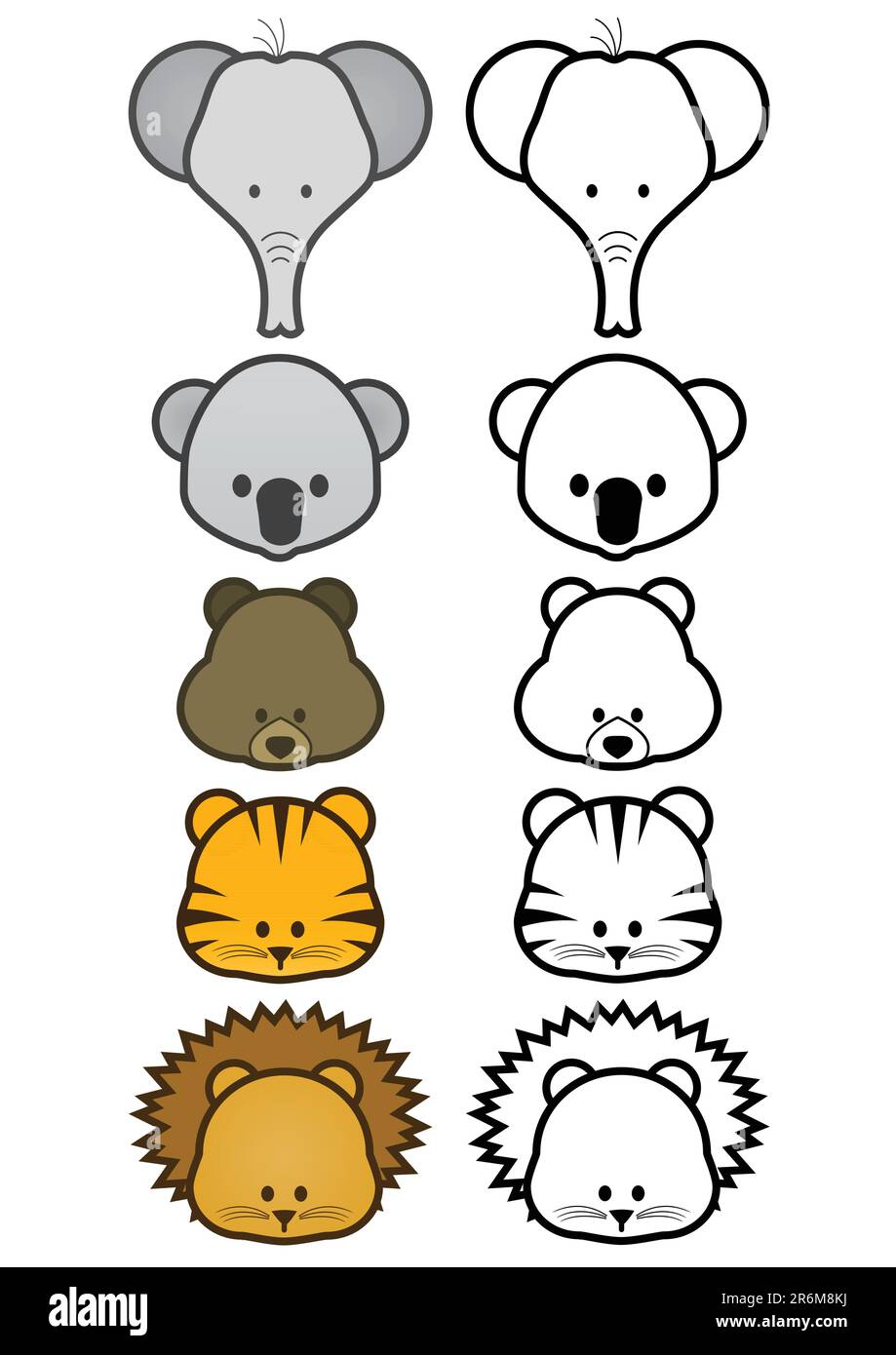 Vector illustration set of different cartoon wild/zoo animals. All vector objects and details are isolated and grouped. Colors and transparent back... Stock Vector