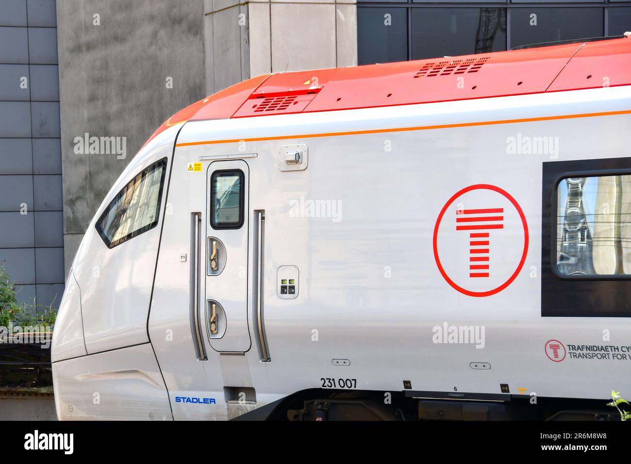 Cardiff, Wales - 8 June 2023: from view of a new train operated by Transport for Wales on the South Wales Metro. Stock Photo