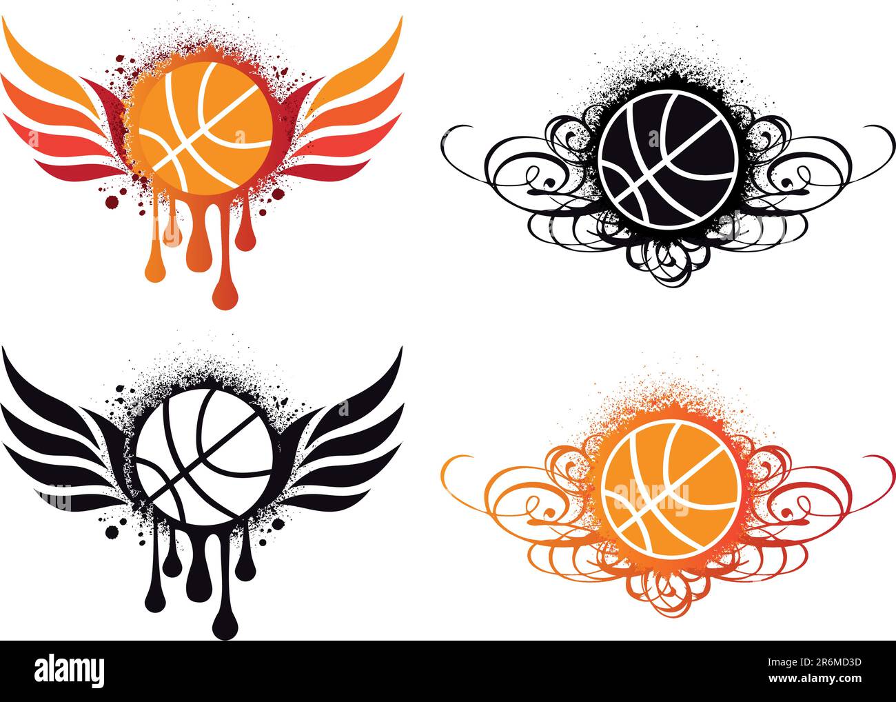 basketball with fire wing and ornament, vector Stock Vector
