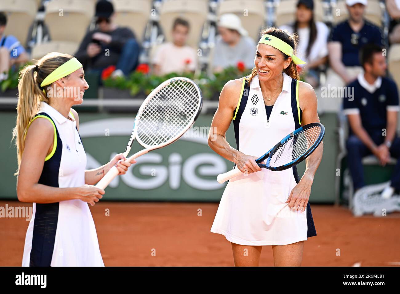 Paris, France. 08th June, 2023. Gabriela Sabatini and Gisela Dulko during the French Open, Grand Slam tennis tournament on June 8, 2023 at Roland Garros stadium in Paris, France. Photo Victor Joly/DPPI Credit: DPPI Media/Alamy Live News Stock Photo