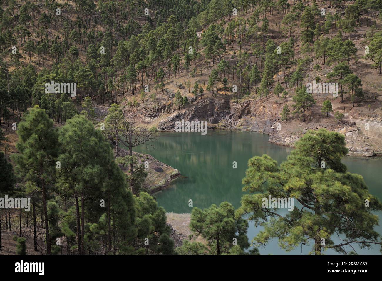 Gran Canaria, landscape of the mountainous part of the island in the Nature Park Tamadaba, freshwater reservoir Presa del Vaquero Stock Photo