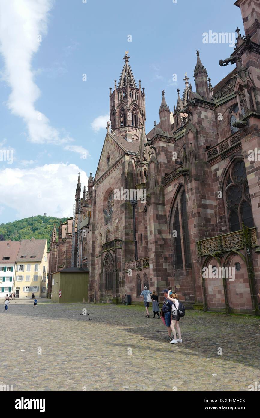 Sideview of gothic cathedral in Freiburg Stock Photo