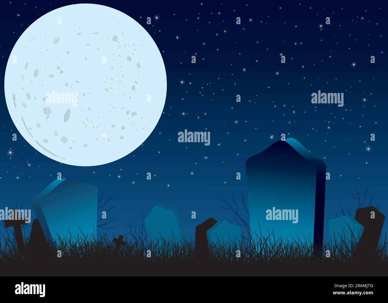 Halloween starry night on cemetery vector background Stock Vector