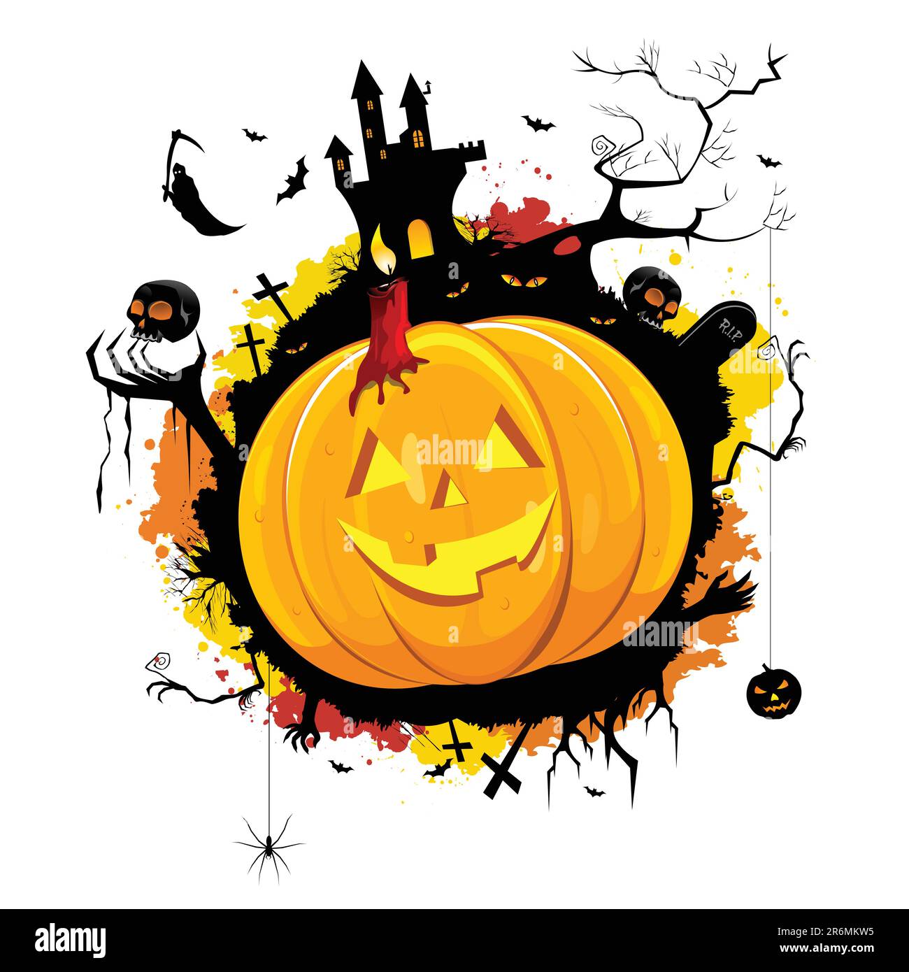 illustration of halloween pumpkin with different elements related to halloween Stock Vector