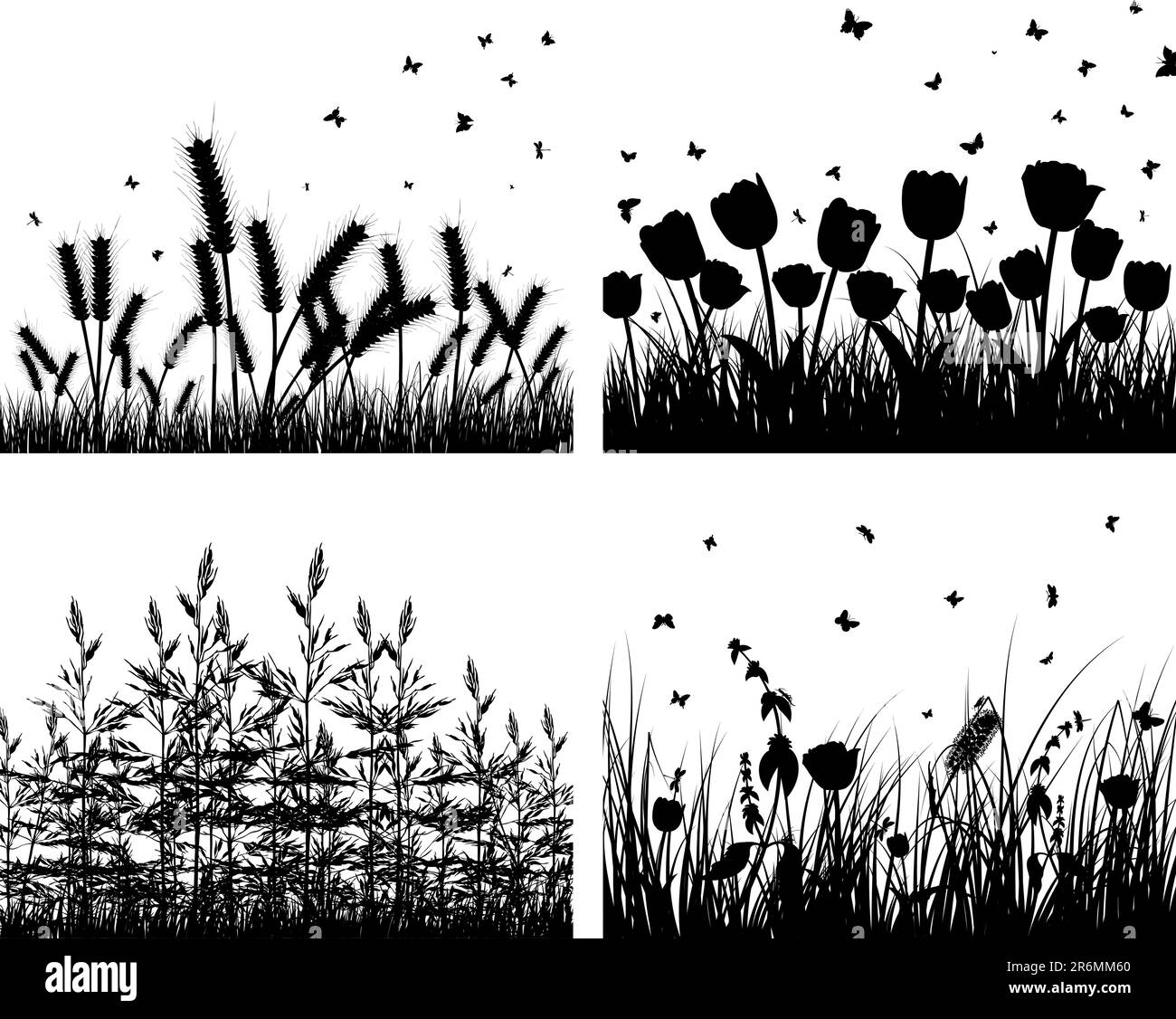 Set of four vector grass silhouettes backgrounds Stock Vector