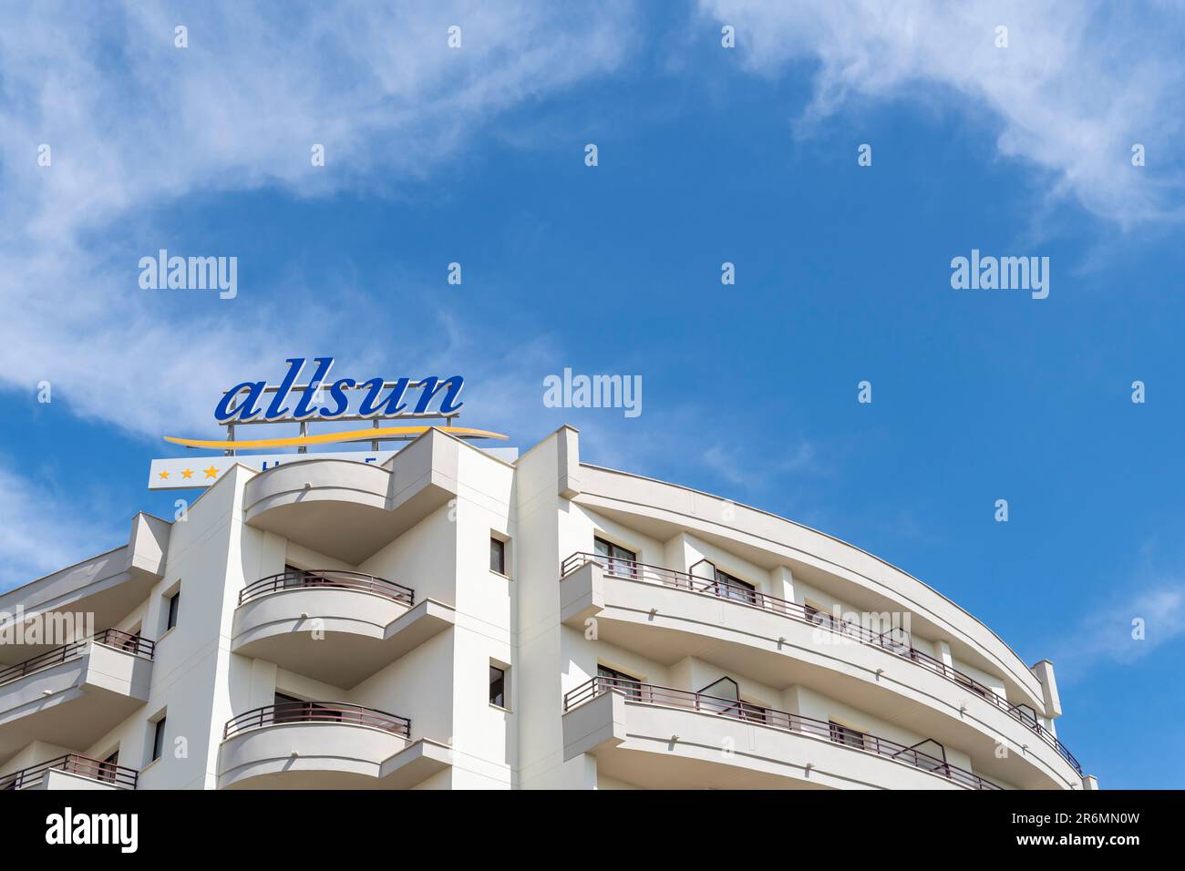 Sa Coma, Spain; june 03 2023: Main facade of the hotel Allsun Orient Beach in the Majorcan tourist resort of Sa Coma, Spain Stock Photo