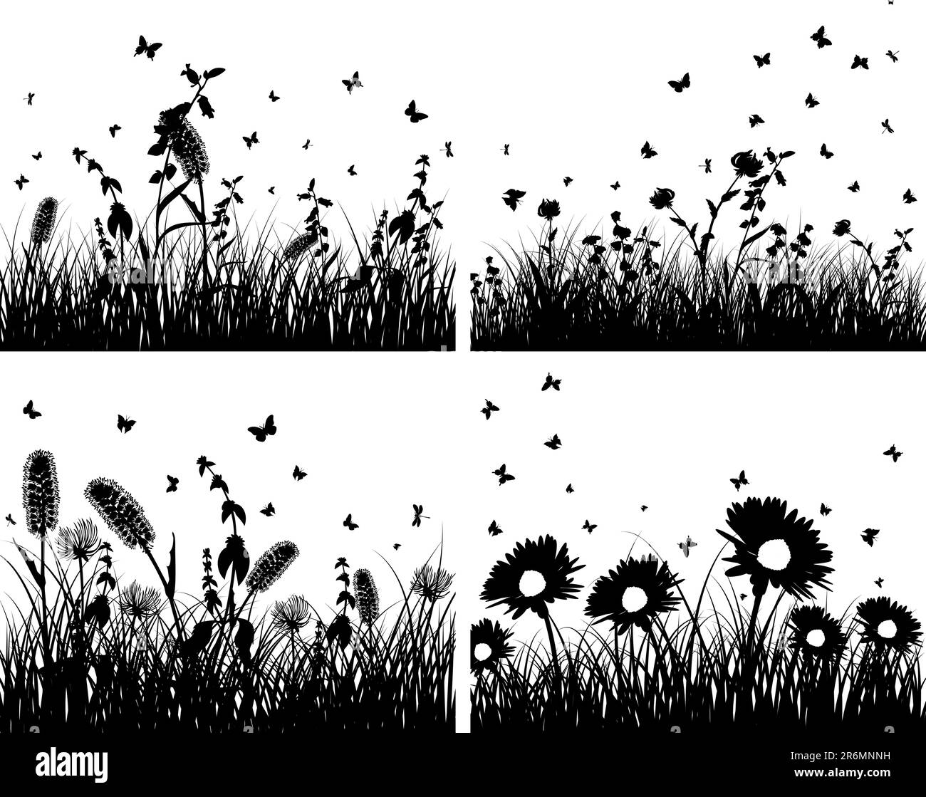Set of four vector grass silhouettes backgrounds Stock Vector