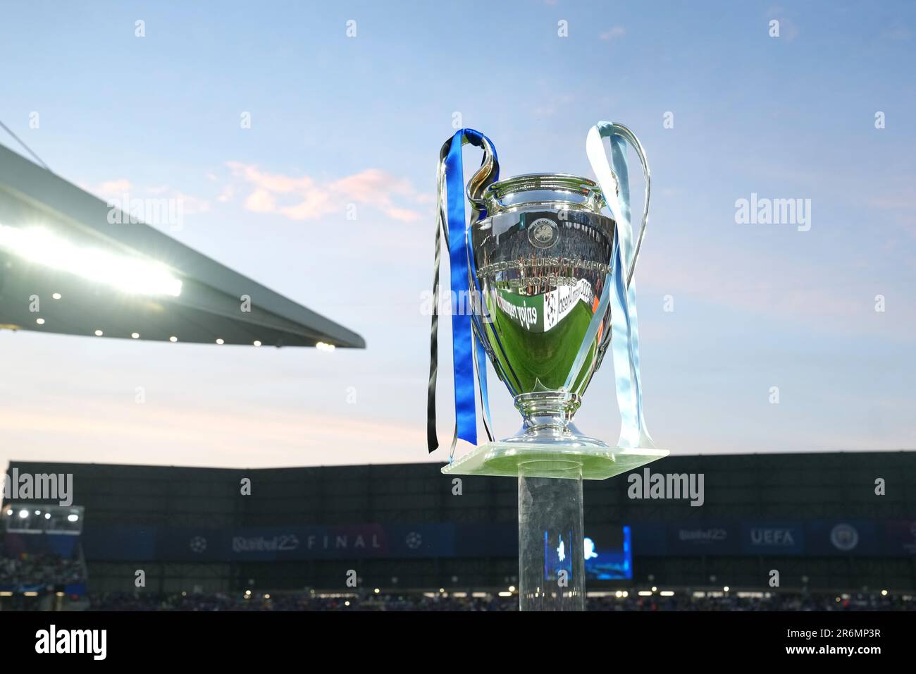 General view of the UEFA Champions League trophy before the UEFA Champions League final match at the Ataturk Olympic Stadium, Istanbul. Picture date: Saturday June 10, 2023. Stock Photo