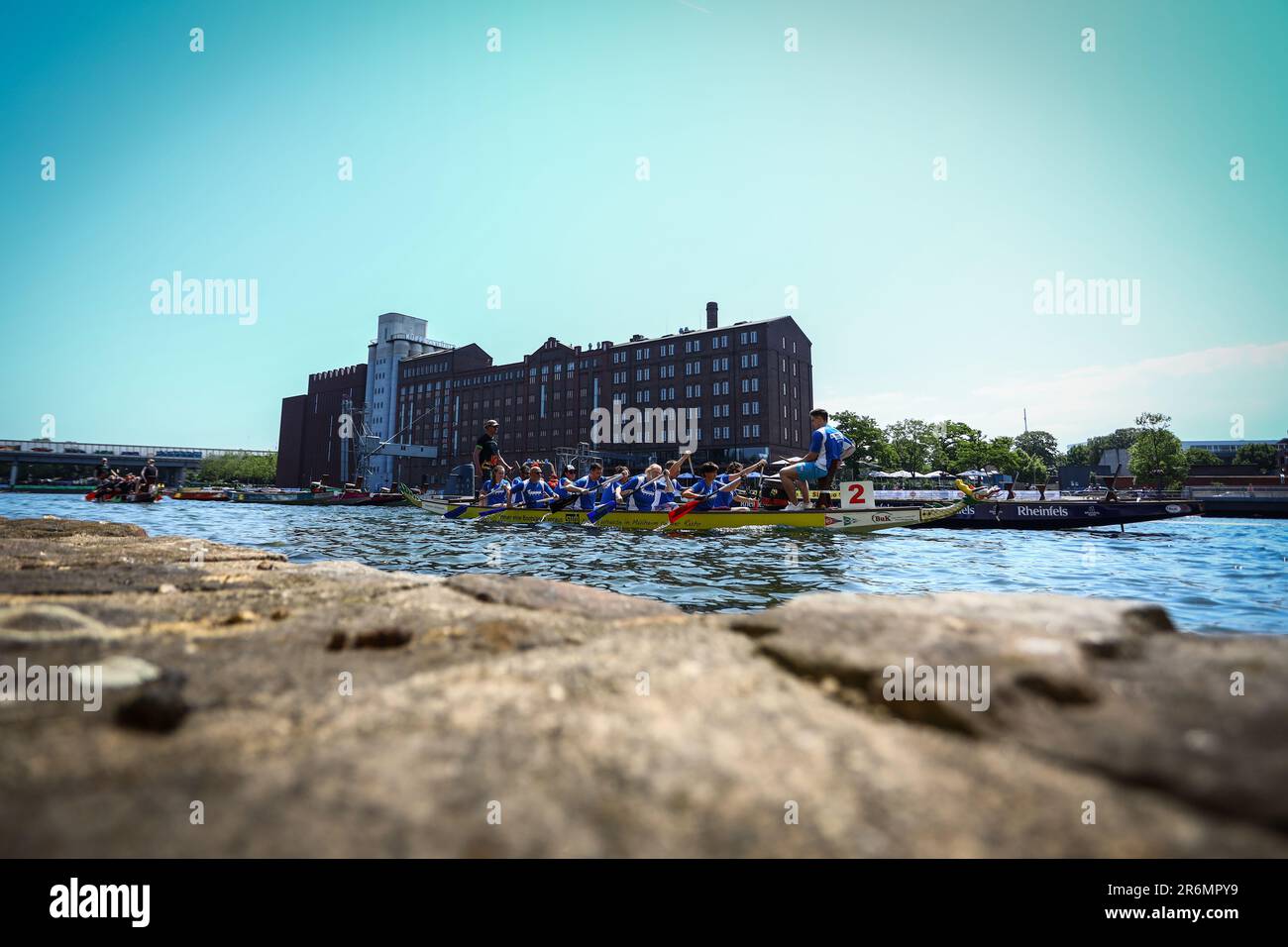 Duisburg, Germany 10.06.2023. Dragon Boat Regatta in the inner marina of Duisburg Port. Teams from across Germany participate in the now famous regatta, which holds the Guinness World Record for being the worlds biggest event of its type. Credit: newsNRW / Alamy Live News Stock Photo