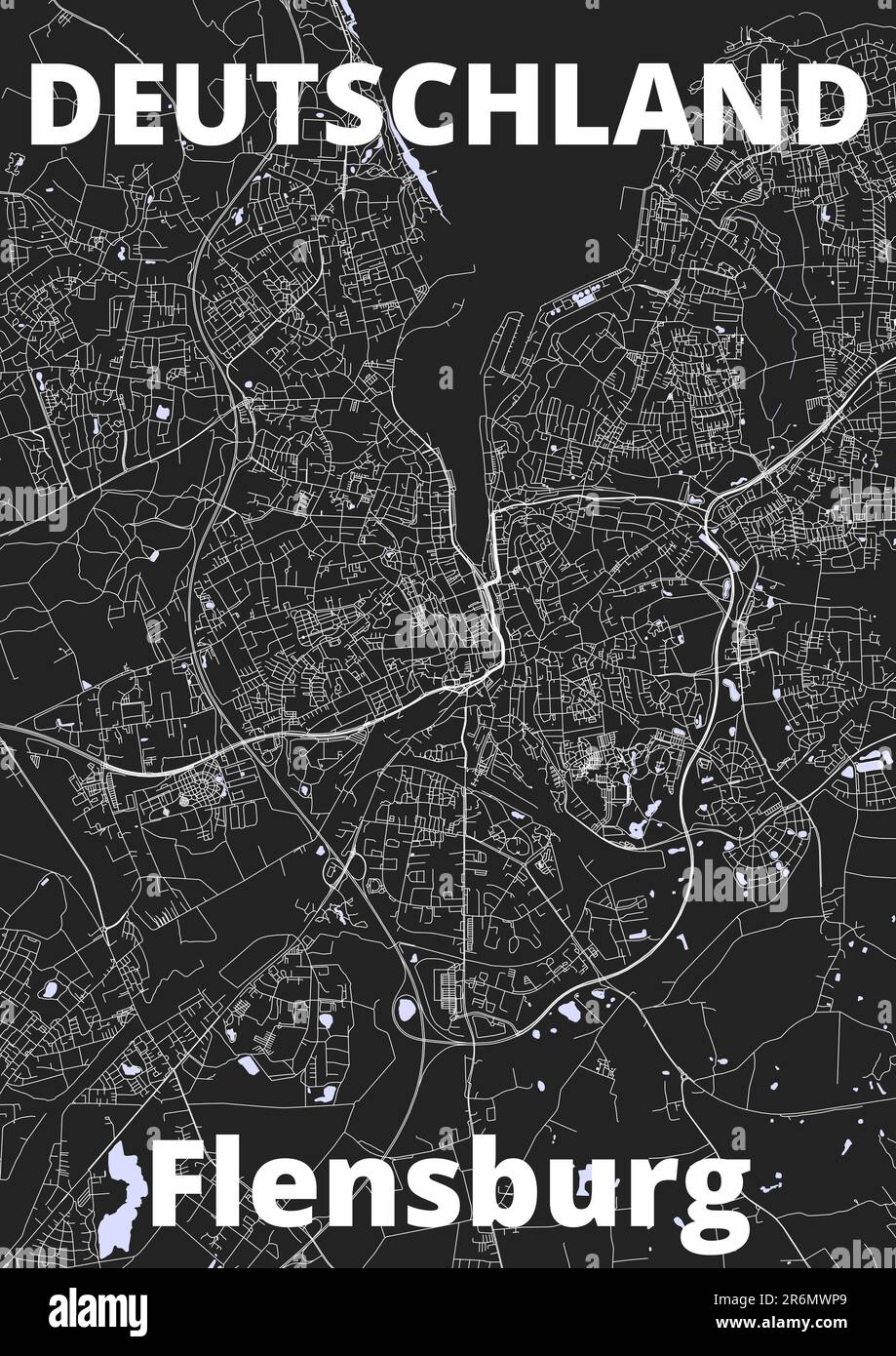 City Flensburg map with streets rivers and lakes germany Stock Photo
