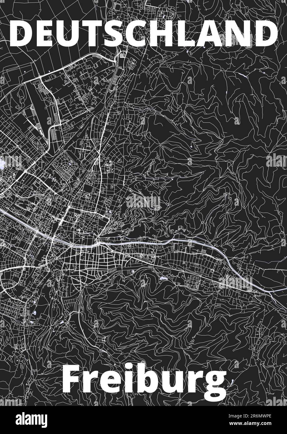 City Freiburg map with streets rivers and lakes germany Stock Photo Alamy