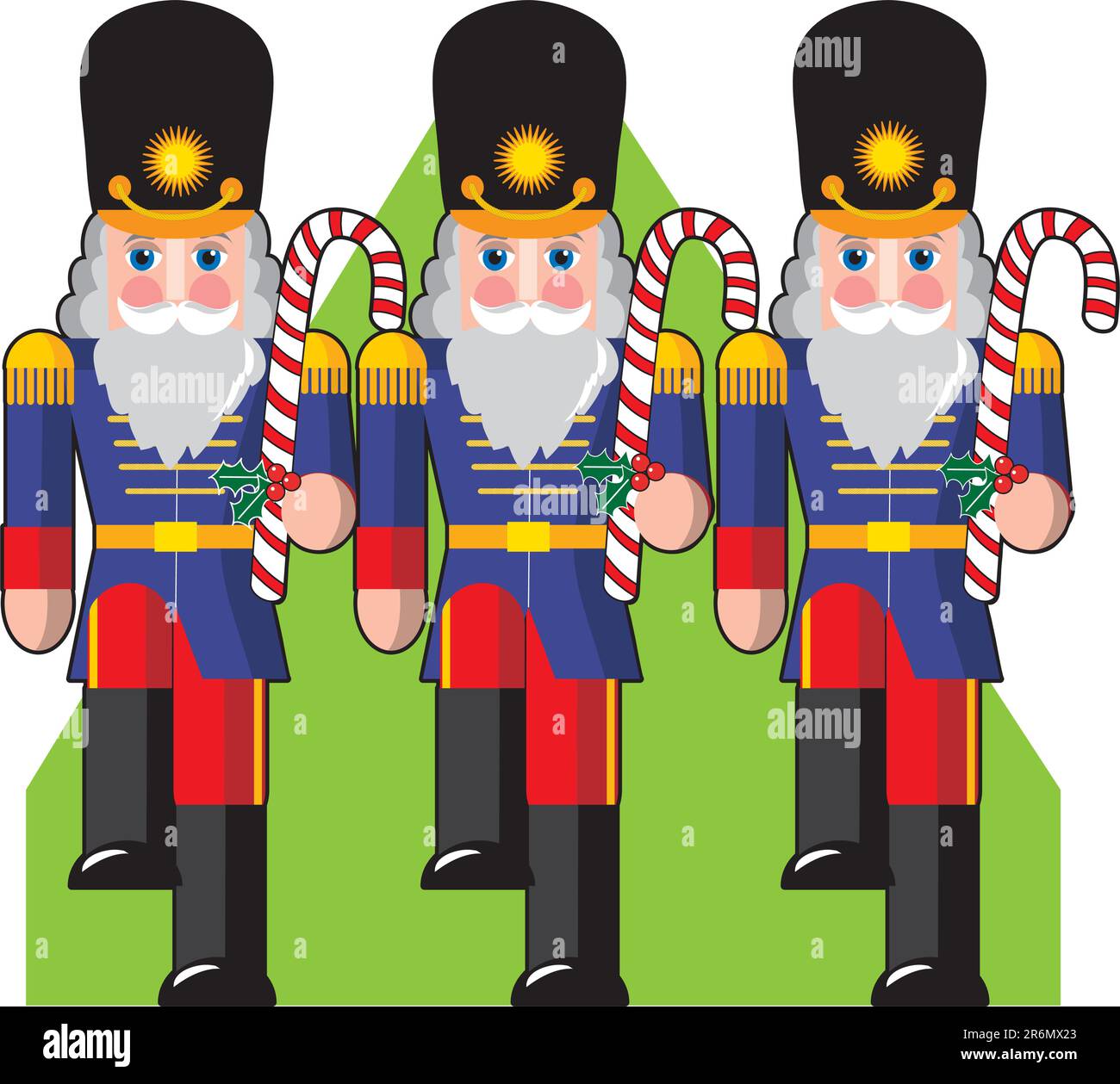 Toy soldiers marching ina row holding candy canes instead of guns Stock Vector