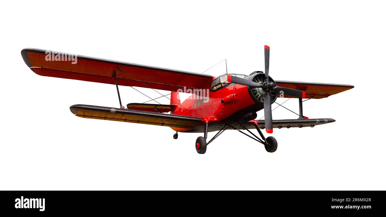 Red agricultural plane against white background Stock Photo - Alamy