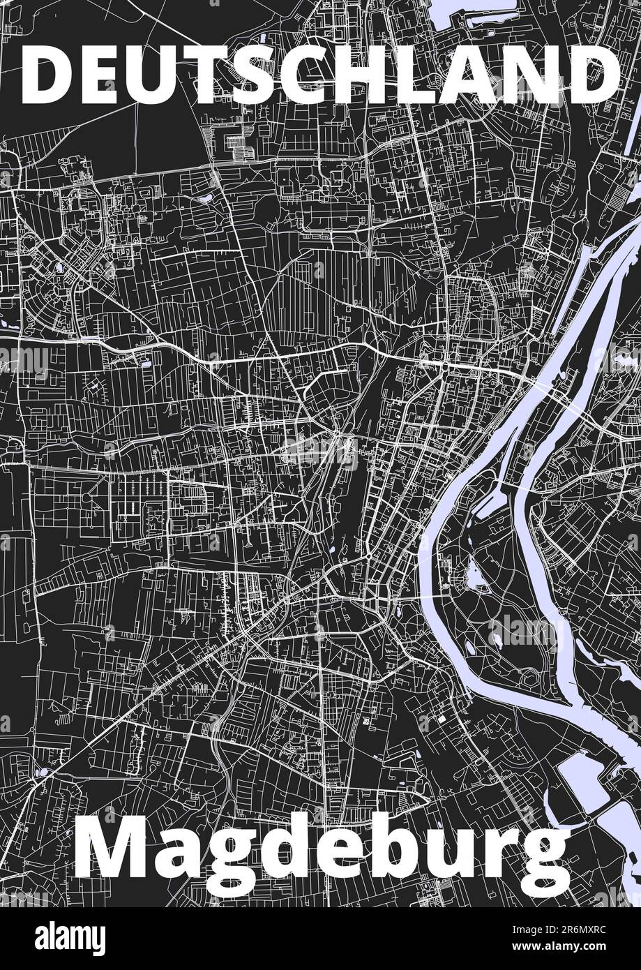 City Magdeburg map with streets rivers and lakes germany Stock Photo